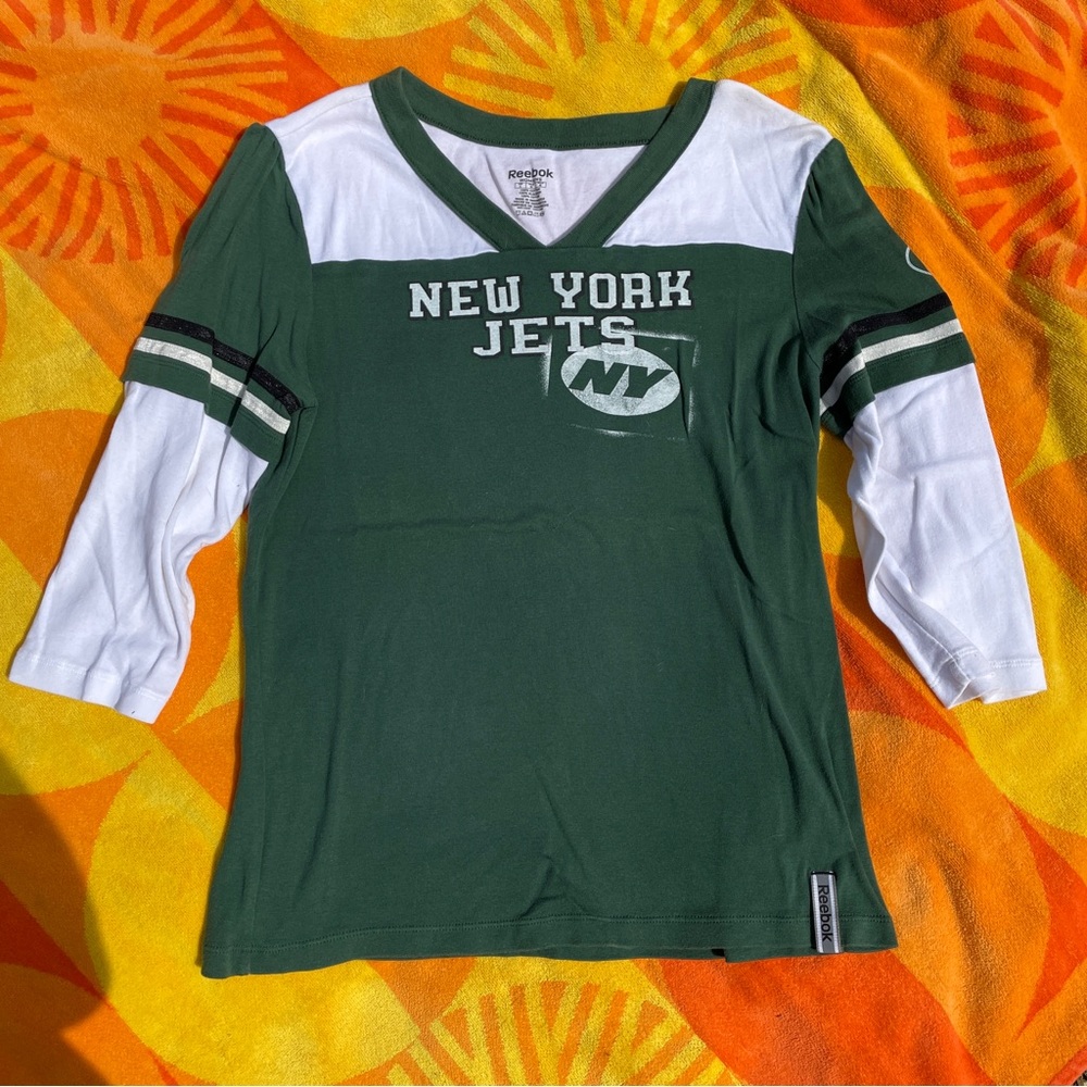 New York Jets V-neck Long Sleeve Shirt Women’s Size Large Reebok